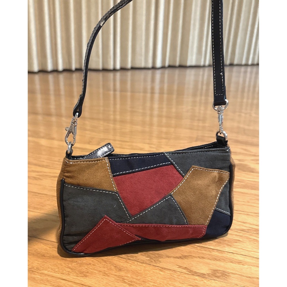 Acorn Brand Small Purse Fall Color Block Red Brown Faux Suede Removable Strap**
